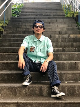 「schott（ショット）のアイテム（帽子）」を使った、Satsuma Gotoさん（メンズ・169cm）の夏コーディネート