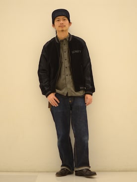 「schott（ショット）のアイテム（スカジャン）」を使った、Satsuma Gotoさん（メンズ・169cm）の冬コーディネート