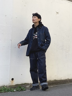 「SCHOTT」｜「アイテム（カバーオール）」を使った、Satsuma Gotoさん（メンズ・169cm）の冬コーディネート