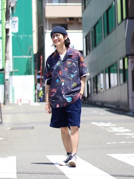 「schott（ショット）のSchott/ショット/HAWAIIAN SHIRT PLANET/ハワイアンシャツ プラネット（シャツ/ブラウス）」を使った、Satsuma Gotoさん（メンズ・169cm）の春コーディネート