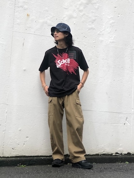 「schott（ショット）のSchott/ショット/SCRIBBLE T-SHIRT（Tシャツ/カットソー）」を使った、Satsuma Gotoさん（メンズ・169cm）の夏コーディネート