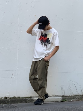 「schott（ショット）のSchott/ショット/SCRIBBLE T-SHIRT（Tシャツ/カットソー）」を使った、Satsuma Gotoさん（メンズ・169cm）の夏コーディネート