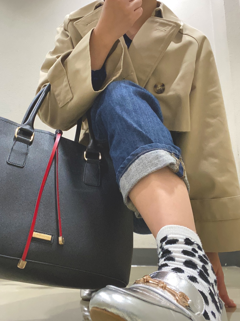 「ALDO、EVRIS 、murua、WEGO、ORiental TRaffic(ORiental TRaffic)」｜「AMERICAN HOLICの・P ハイライズデニム（デニムパンツ、ブルー系）」を使った、Omochiさん（レディース・156cm）の秋コーディネートの1枚目の写真
