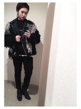 「アイテム（ライダースジャケット）」を使った、HONOKAさん（レディース・163cm・20代）の秋コーディネート