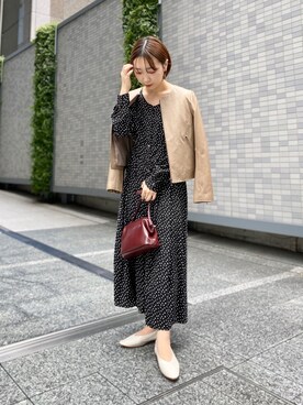 「ドットワンピ」｜「アイテム（ブルゾン）」を使った、shokoさん（レディース・157cm）の秋コーディネート