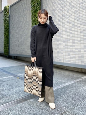 「ツイードパンツ」｜「アイテム（ワンピース/ドレス）」を使った、shokoさん（レディース・157cm）の冬コーディネート