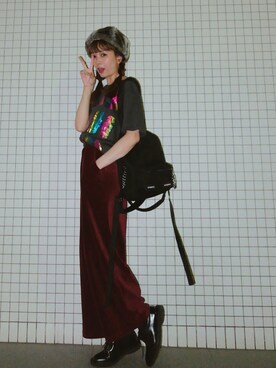 山野ゆりさんの「＜スザンヌさんコラボ＞ラブ＆ピースプロジェクト　コーデュロイワイドパンツ」を使ったコーディネート