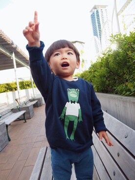 「Mini Rodini（ミニロディーニ）のアイテム（スウェット）」を使った、cyさん（キッズ・80cm）の秋コーディネート