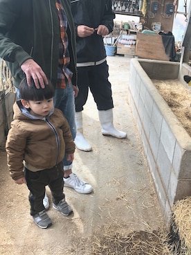 「PETIT BATEAU（プチバトー）のアイテム（ジャケット/アウター）」を使った、cyさん（キッズ・90cm）の春コーディネート