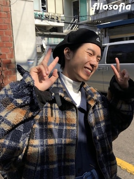 「韓国好きな人と繋がりたい」｜「アイテム（ブルゾン）」を使った、filosofia（韓国ショップ）さん（メンズ・170cm）の冬コーディネート