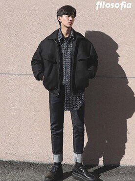 ライダースジャケットを使った 韓国系 のメンズ人気ファッションコーディネート Wear