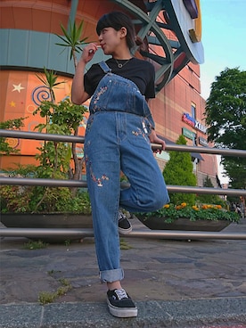 「ボーイッシュ、夏コーデ」｜「アイテム（オールインワン・サロペット）」を使った、IZUMIさん（レディース・153cm）の春コーディネート