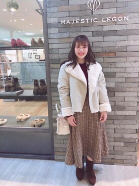 「グレンチェック」｜「アイテム（ライダースジャケット）」を使った、マジェスティックレゴン河原町OPA店スタッフさん（レディース・155cm）の冬コーディネート