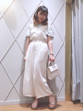 「MAJESTIC LEGON（マジェスティックレゴン）のスカラップキャミサロペット（サロペット/オーバーオール）」を使った、マジェスティックレゴン河原町OPA店スタッフさん（レディース・159cm）の夏コーディネート