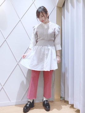 「MAJESTIC LEGON（マジェスティックレゴン）のアイテム（チュニック）」を使った、マジェスティックレゴン河原町OPA店スタッフさん（レディース・159cm）の夏コーディネート