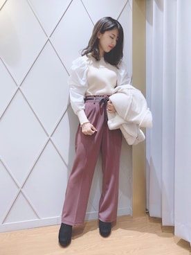 「ヘアアレンジ」｜「アイテム（ライダースジャケット）」を使った、マジェスティックレゴン河原町OPA店スタッフさん（レディース・159cm）の秋コーディネート