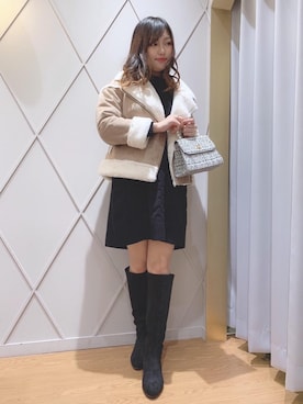 「ヘアアレンジ」｜「アイテム（ライダースジャケット）」を使った、マジェスティックレゴン河原町OPA店スタッフさん（レディース・159cm）の秋コーディネート