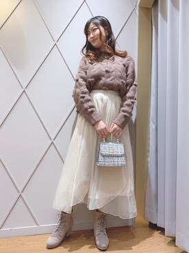 「オーガンジー」｜「アイテム（ブーツ）」を使った、マジェスティックレゴン河原町OPA店スタッフさん（レディース・159cm）の秋コーディネート