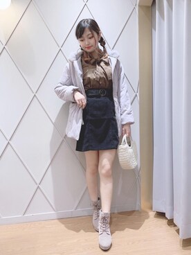 「ボウタイ」｜「アイテム（その他アウター）」を使った、マジェスティックレゴン河原町OPA店スタッフさん（レディース・159cm）の秋コーディネート
