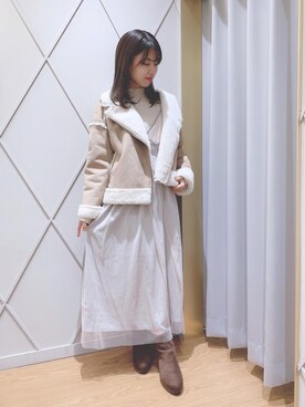 「ヘアアレンジ」｜「アイテム（ライダースジャケット）」を使った、マジェスティックレゴン河原町OPA店スタッフさん（レディース・159cm）の秋コーディネート