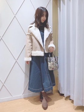 「ステッチ」｜「アイテム（ライダースジャケット）」を使った、マジェスティックレゴン河原町OPA店スタッフさん（レディース・159cm）の秋コーディネート