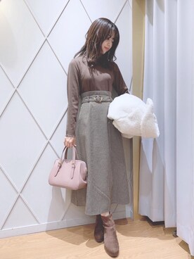 「ヘアアレンジ」｜「アイテム（その他アウター）」を使った、マジェスティックレゴン河原町OPA店スタッフさん（レディース・159cm）の冬コーディネート