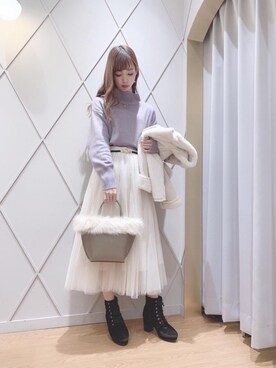 「ヘアアレンジ」｜「アイテム（ライダースジャケット）」を使った、マジェスティックレゴン河原町OPA店スタッフさん（レディース・159cm）の冬コーディネート