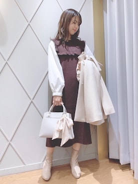 「ヘアアレンジ」｜「アイテム（その他アウター）」を使った、マジェスティックレゴン河原町OPA店スタッフさん（レディース・159cm）の冬コーディネート