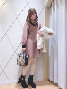 「ヘアアレンジ」｜「アイテム（ライダースジャケット）」を使った、マジェスティックレゴン河原町OPA店スタッフさん（レディース・159cm）の冬コーディネート