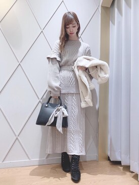 「ヘアアレンジ」｜「アイテム（ライダースジャケット）」を使った、マジェスティックレゴン河原町OPA店スタッフさん（レディース・159cm）の冬コーディネート