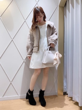 「ヘアアレンジ」｜「アイテム（その他アウター）」を使った、マジェスティックレゴン河原町OPA店スタッフさん（レディース・159cm）の冬コーディネート