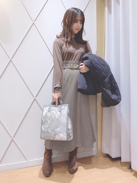 「ヘアアレンジ」｜「アイテム（その他アウター）」を使った、マジェスティックレゴン河原町OPA店スタッフさん（レディース・159cm）の冬コーディネート