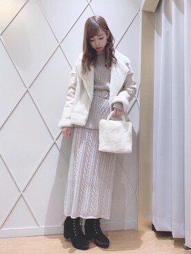 「ヘアアレンジ」｜「アイテム（ライダースジャケット）」を使った、マジェスティックレゴン河原町OPA店スタッフさん（レディース・159cm）の冬コーディネート