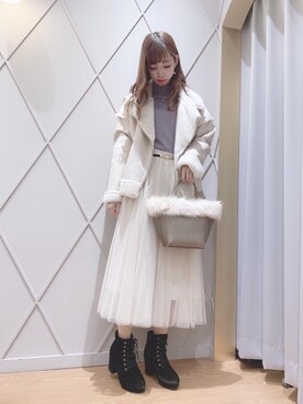 「ヘアアレンジ」｜「アイテム（ライダースジャケット）」を使った、マジェスティックレゴン河原町OPA店スタッフさん（レディース・159cm）の冬コーディネート
