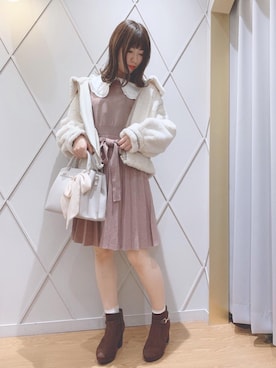 「ヘアアレンジ」｜「アイテム（その他アウター）」を使った、マジェスティックレゴン河原町OPA店スタッフさん（レディース・154cm）の冬コーディネート