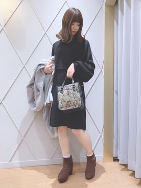 「ヘアアレンジ」｜「アイテム（その他アウター）」を使った、マジェスティックレゴン河原町OPA店スタッフさん（レディース・154cm）の冬コーディネート