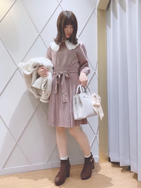 「ヘアアレンジ」｜「アイテム（その他アウター）」を使った、マジェスティックレゴン河原町OPA店スタッフさん（レディース・154cm）の冬コーディネート