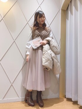 「スカラップ」｜「アイテム（ジャケット/アウター）」を使った、マジェスティックレゴン河原町OPA店スタッフさん（レディース・159cm）の冬コーディネート