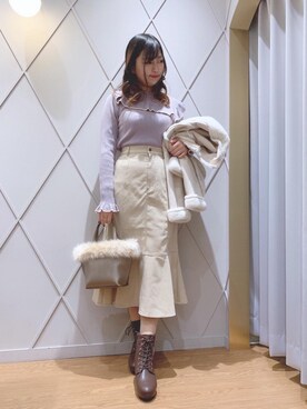 「ステッチ」｜「アイテム（ライダースジャケット）」を使った、マジェスティックレゴン河原町OPA店スタッフさん（レディース・159cm）の冬コーディネート