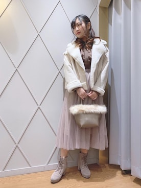 「チュニック」｜「アイテム（ライダースジャケット）」を使った、マジェスティックレゴン河原町OPA店スタッフさん（レディース・159cm）の冬コーディネート
