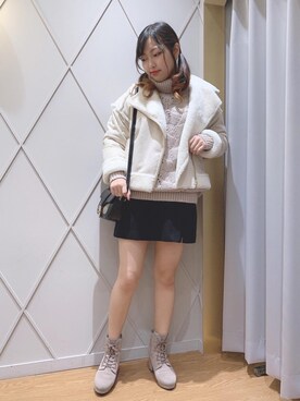 「ヘアアレンジ」｜「アイテム（ライダースジャケット）」を使った、マジェスティックレゴン河原町OPA店スタッフさん（レディース・159cm）の冬コーディネート