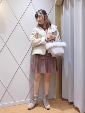 「ヘアアレンジ」｜「アイテム（ライダースジャケット）」を使った、マジェスティックレゴン河原町OPA店スタッフさん（レディース・159cm）の冬コーディネート