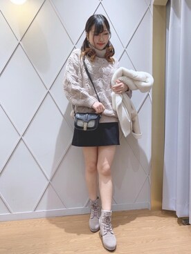 「ヘアアレンジ」｜「アイテム（ライダースジャケット）」を使った、マジェスティックレゴン河原町OPA店スタッフさん（レディース・159cm）の冬コーディネート