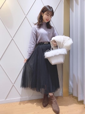 「ヘアアレンジ」｜「アイテム（ライダースジャケット）」を使った、マジェスティックレゴン河原町OPA店スタッフさん（レディース・159cm）の冬コーディネート