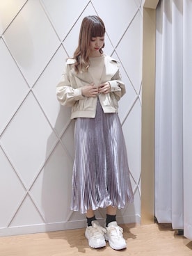 「ヘアアレンジ」｜「アイテム（ライダースジャケット）」を使った、マジェスティックレゴン河原町OPA店スタッフさん（レディース・159cm）の冬コーディネート
