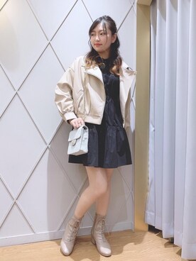 「バック」｜「アイテム（ライダースジャケット）」を使った、マジェスティックレゴン河原町OPA店スタッフさん（レディース・159cm）の冬コーディネート