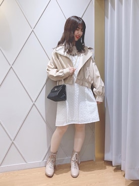 「カジュアルガーリー」｜「アイテム（ライダースジャケット）」を使った、マジェスティックレゴン河原町OPA店スタッフさん（レディース・158cm）の冬コーディネート