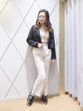 「ヘアアレンジ」｜「アイテム（ライダースジャケット）」を使った、マジェスティックレゴン河原町OPA店スタッフさん（レディース・159cm）の冬コーディネート