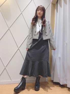 「ボウタイ」｜「アイテム（その他アウター）」を使った、マジェスティックレゴン河原町OPA店スタッフさん（レディース・151cm）の秋コーディネート