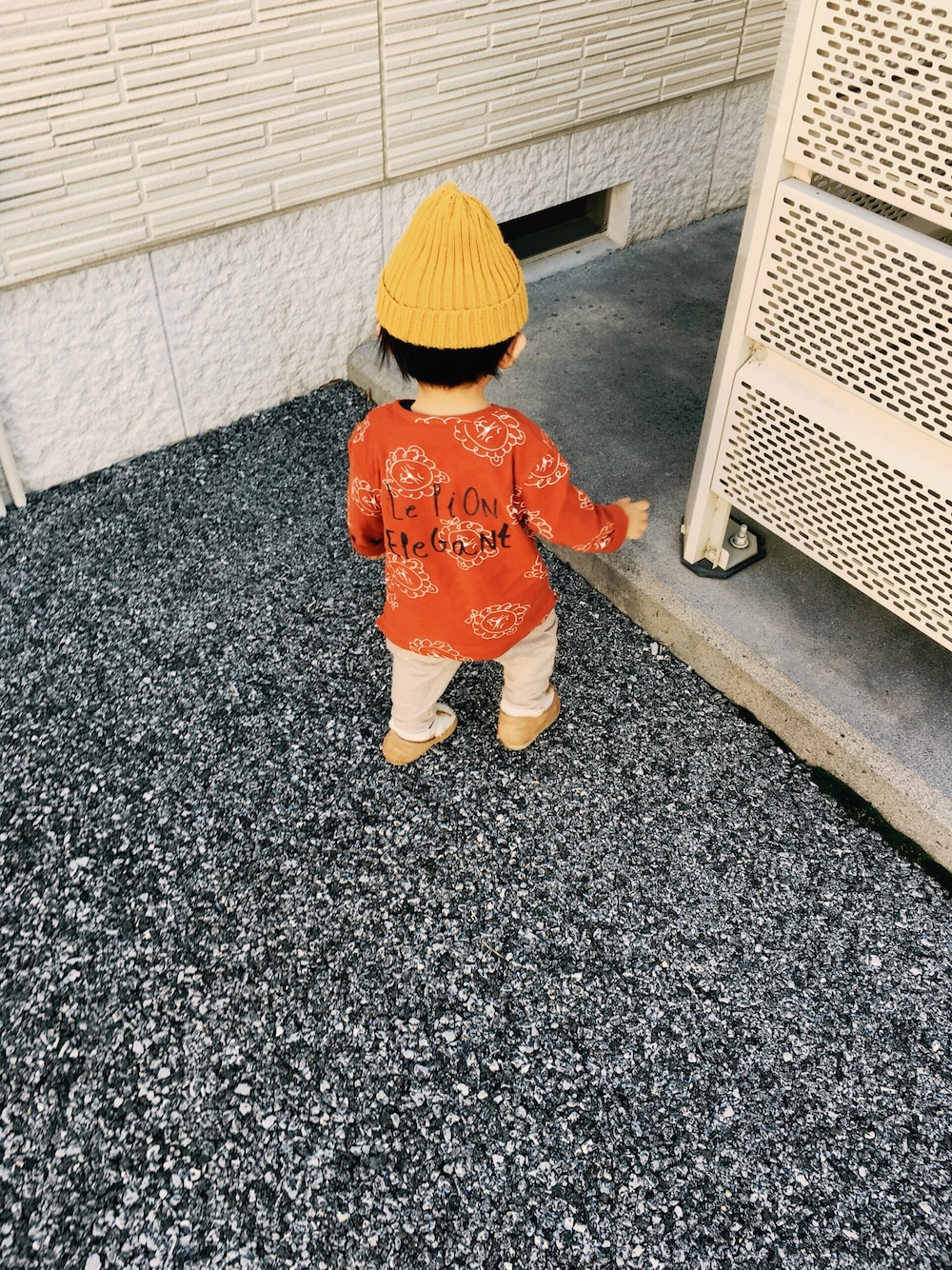 「ZARAのアイテム（Tシャツ/カットソー、オレンジ系）」を使った、TSUBASAさん（キッズ・80cm）の秋コーディネートの1枚目の写真